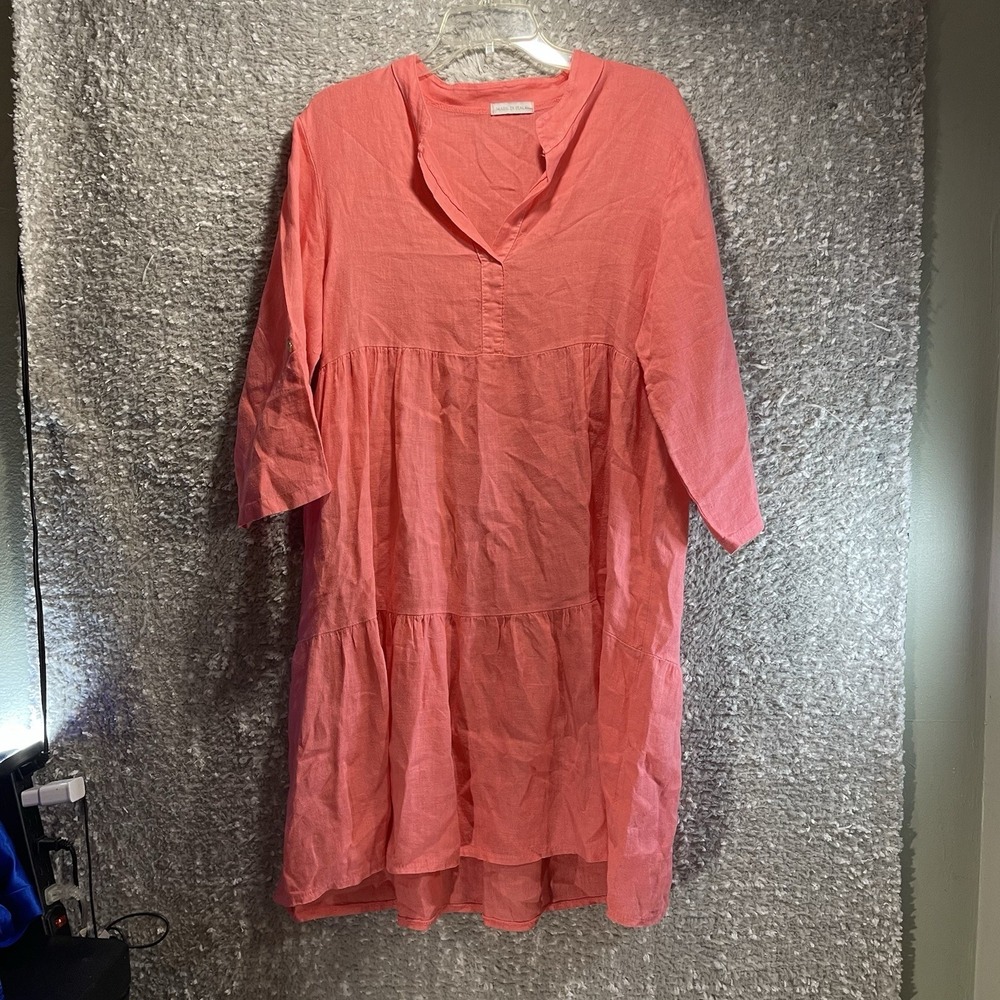 Made In Italy  Linen Shift Dress One Size Casual Boho Lagenlook‎ Coastal Pink